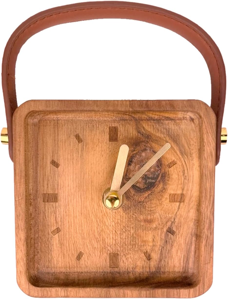 Holz Uhr mit Kunstleder-Gurt und 11cm Höhe