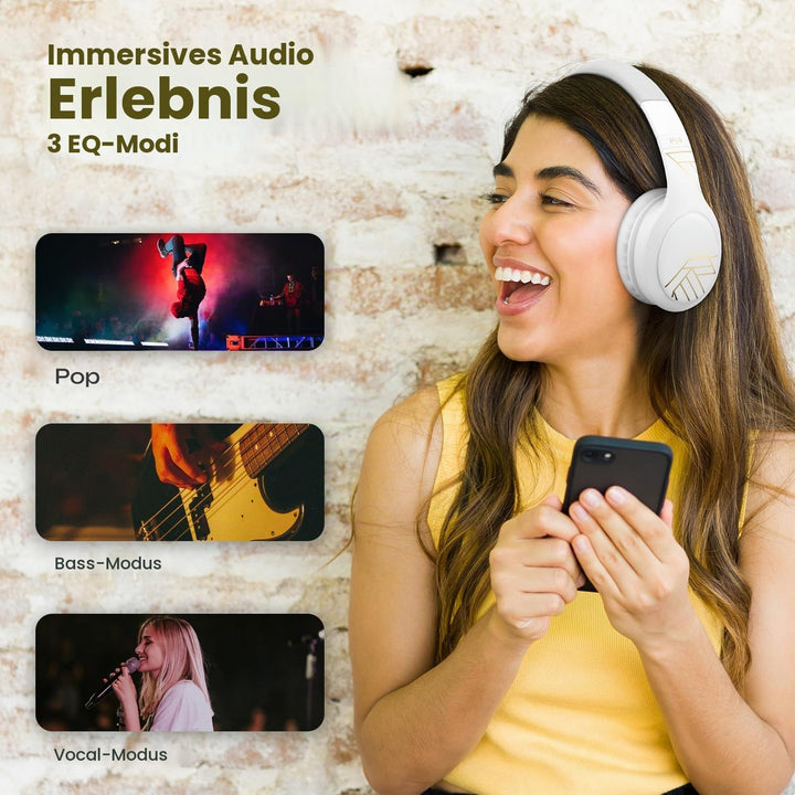 PowerLocus Bluetooth Kopfhörer Over Ear, Kopfhörer Kabellos mit 3-EQ modi, 60std. Spielzeit, Hi-Fi-S