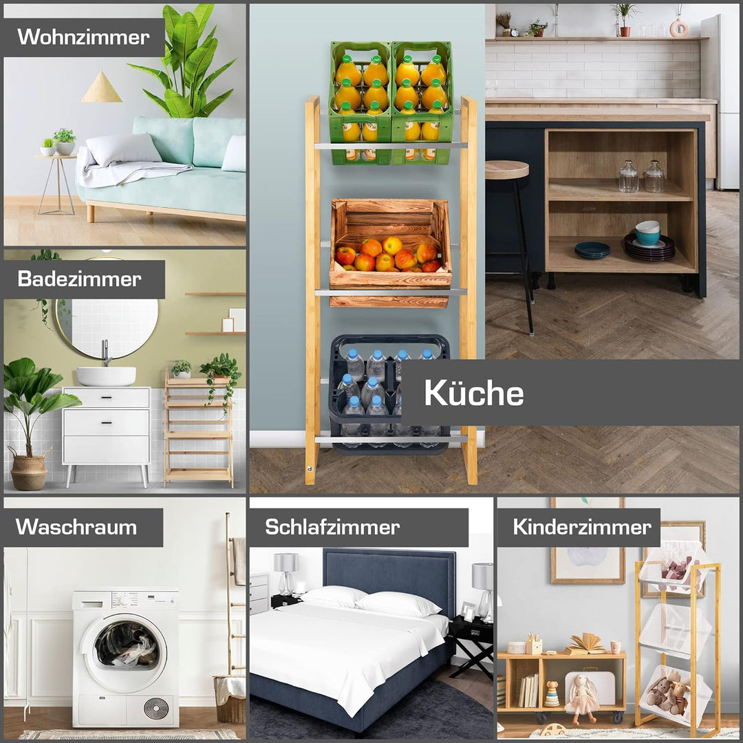 bomoe Design Getränkekistenregal stabiles FSC® Holz Bambus – 3 Getränkekisten – stilvolles Küchen Ge
