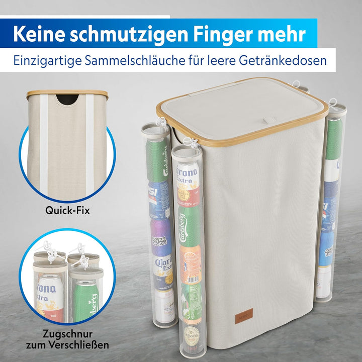 Pfandflaschen Sammelbehälter mit Deckel und Kordelzug - 100L, 1 Fach, 2x Tragetasche für PET Flasche