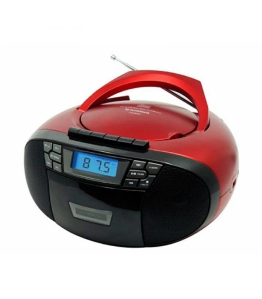 Sunstech CXUM53 Tragbares Stereo-CD/Kassettenradio, 2 W, CD/R/RW/MP3/WMA FM USB/AUX-IN, Rot