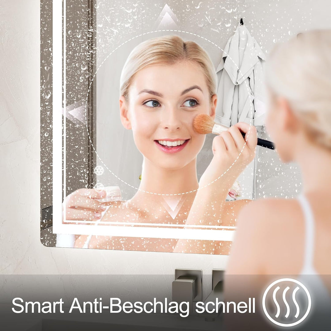 Badspiegel mit Beleuchtung 70x50 cm, Badezimmer Beleuchteter Wandspiegel mit Led 3 Farben, Stufenlos