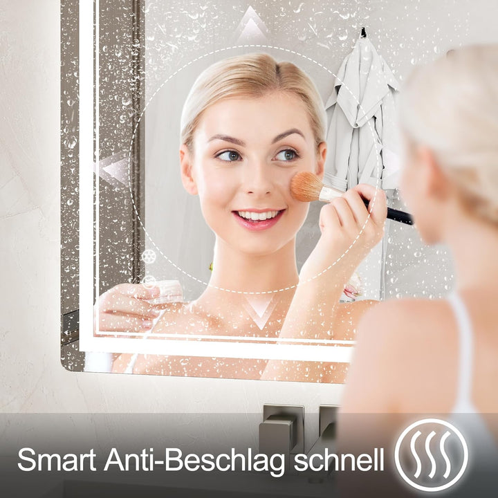 Badspiegel mit Beleuchtung 70x50 cm, Badezimmer Beleuchteter Wandspiegel mit Led 3 Farben, Stufenlos