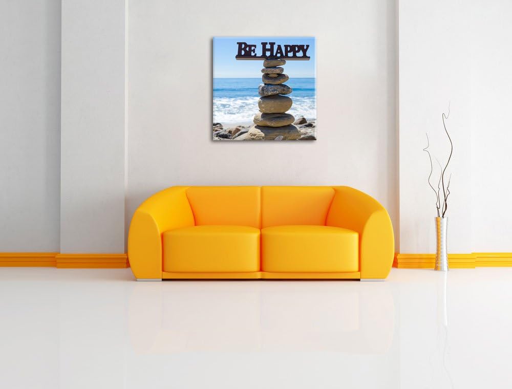 Pixxprint Steinturm bei Happy am Strand, Format: 70x70 auf Leinwand, 70x70
