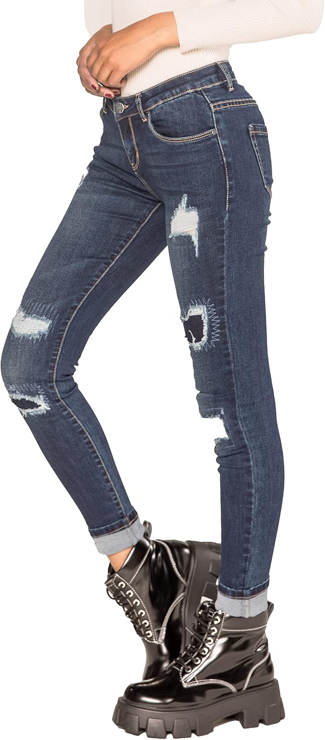 Nina Carter P100 Damen Skinny Fit Jeanshosen S-3XL HIGH Waist Jeans Destroyed-Effekten Used-Look Was