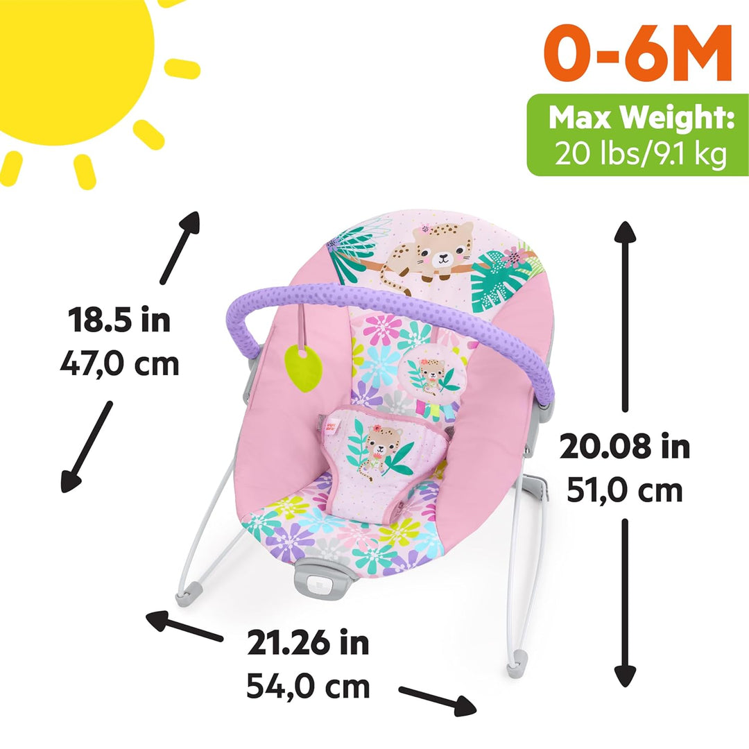 Bright Starts Wildflower Wonders Vibrations Babywippe, abnehmbarer Spielbügel mit 2 Spielzeugen, rut