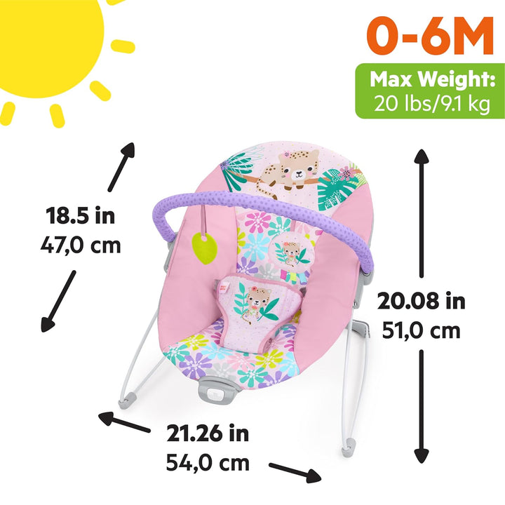 Bright Starts Wildflower Wonders Vibrations Babywippe, abnehmbarer Spielbügel mit 2 Spielzeugen, rut