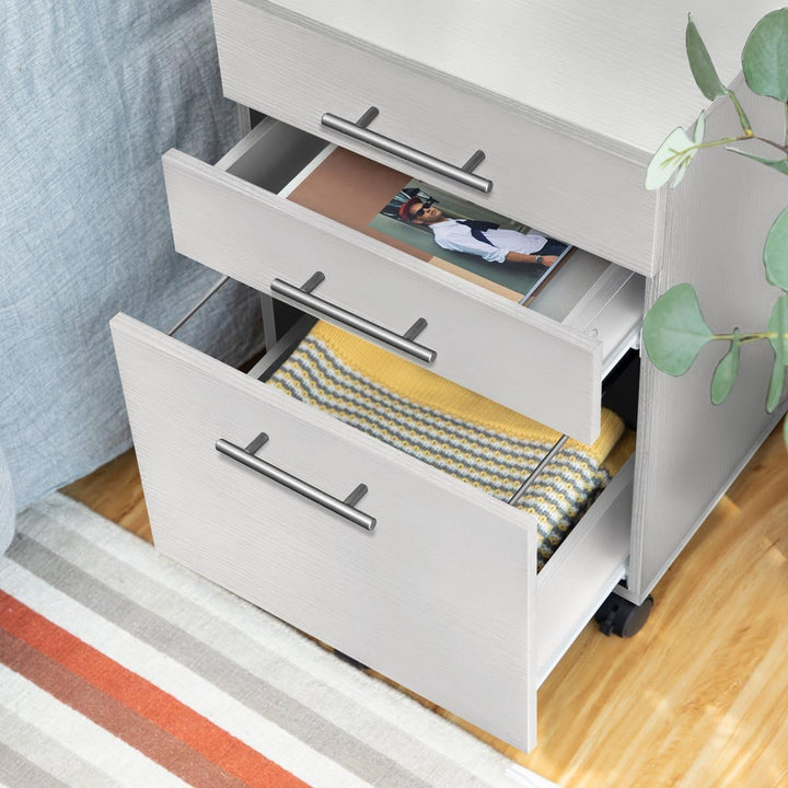 Rollcontainer mit 3 Schubladen, Aktenschrank auf Rollen für Büro & Home Office (Weiss), Weiss