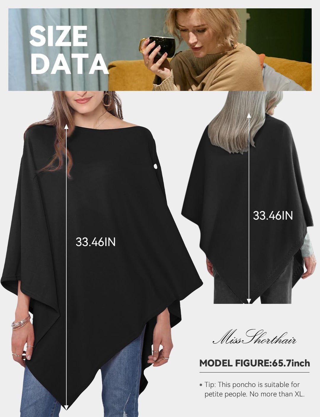 DiaryLook Kaschmir-Feeling gestrickter Poncho Damen Elegant, Langer Cape Damen Poncho für Frauen, we