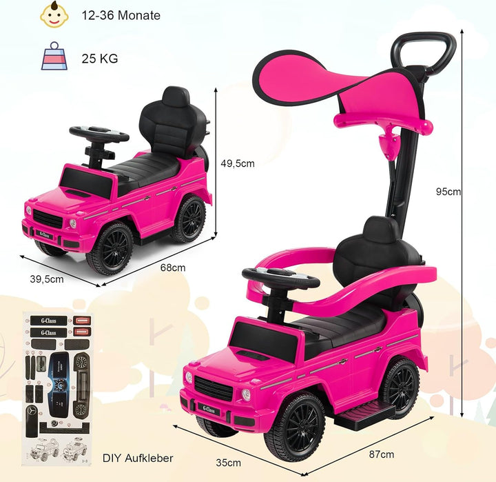 COSTWAY Mercedes Benz Rutschauto, 3 in 1 Rutscher Auto mit Sonnendach & Stauraum & abnehmbaren Schut