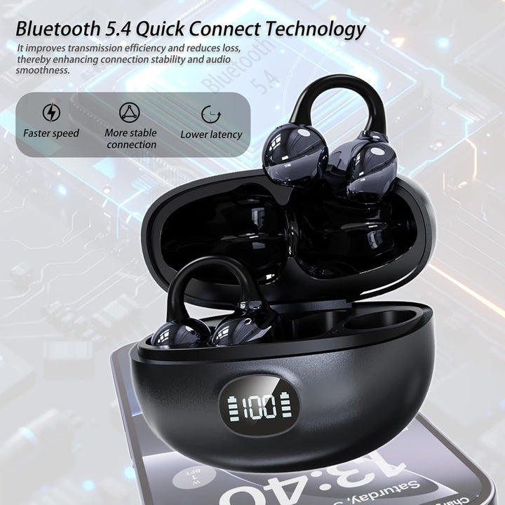 Kabellos Bluetooth Kopfhörer, Open-Ear-Kopfhörer, Ohrclip mit Beeindruckender Klang, Bluetooth 5,4,