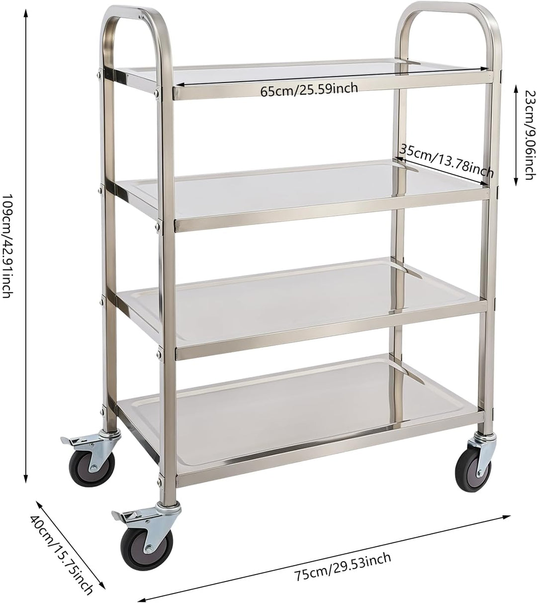 Edelstahl Servierwagen 4 Böden Küchenwagen Silber,75 x 40 x 109 cm, 75 x 40 x 109