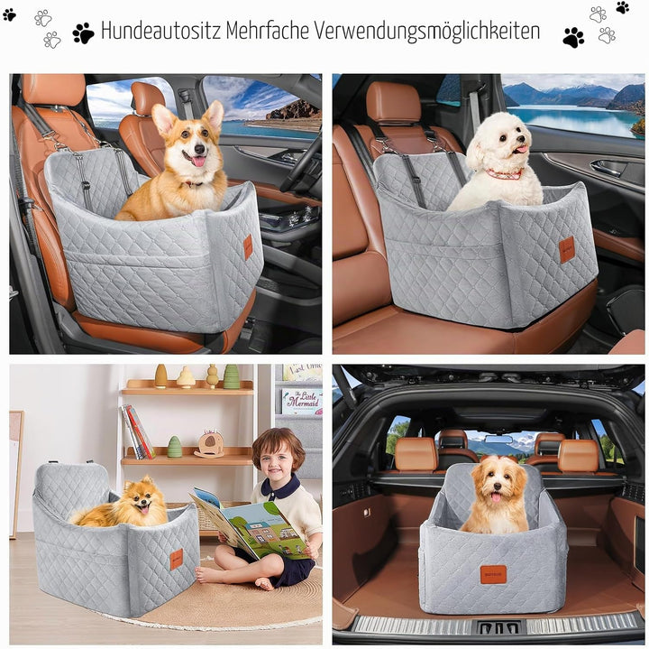 Hunde Autositz für kleine bis mittlere Hunde, Waschbarer hundesitz Auto mit Aufbewahrungstaschen, An