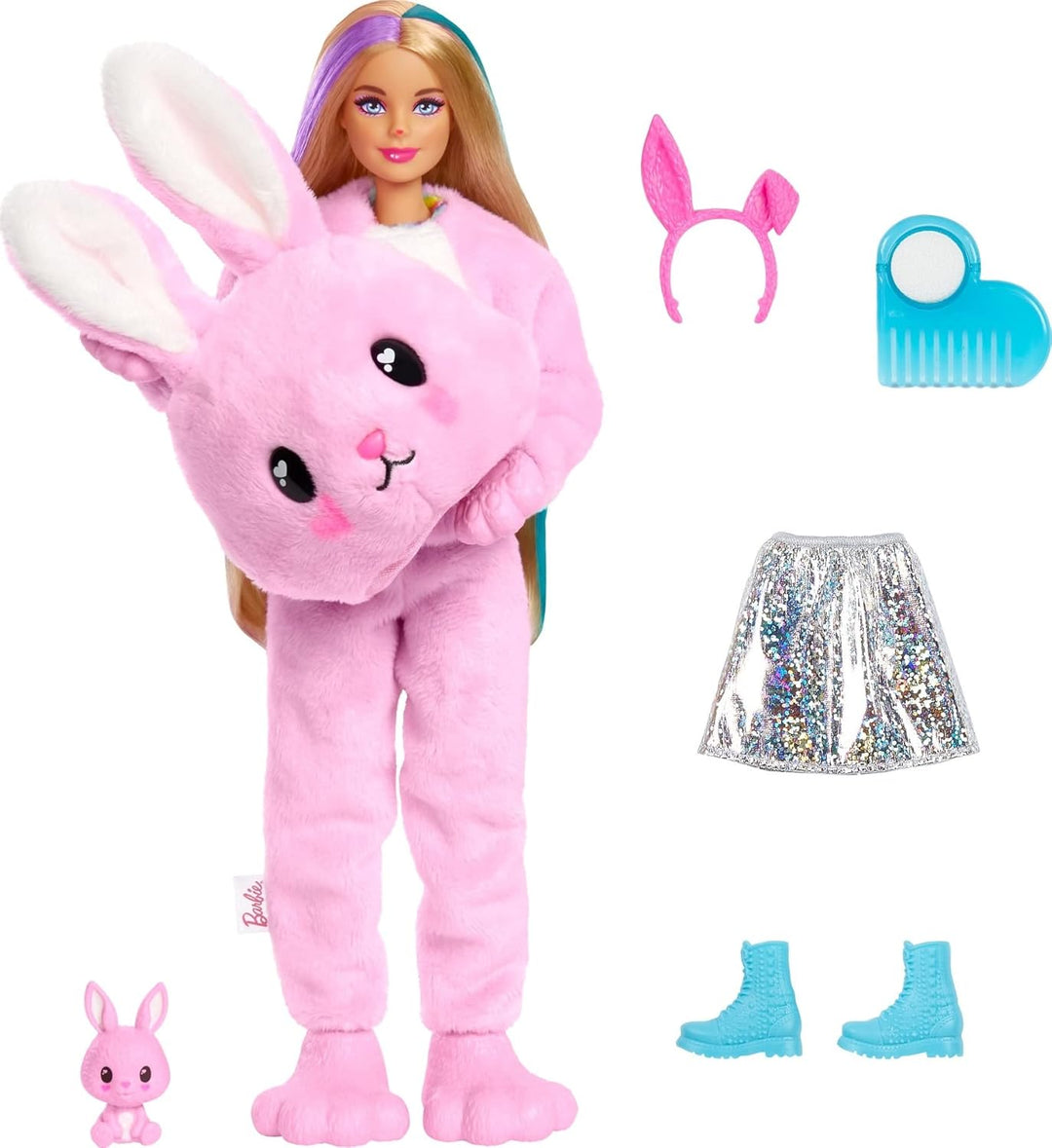 Barbie HHG19 - Cutie Reveal Puppe mit Hasen-Plüschkostüm und 10 Überraschungen inklusive Mini-Hausti