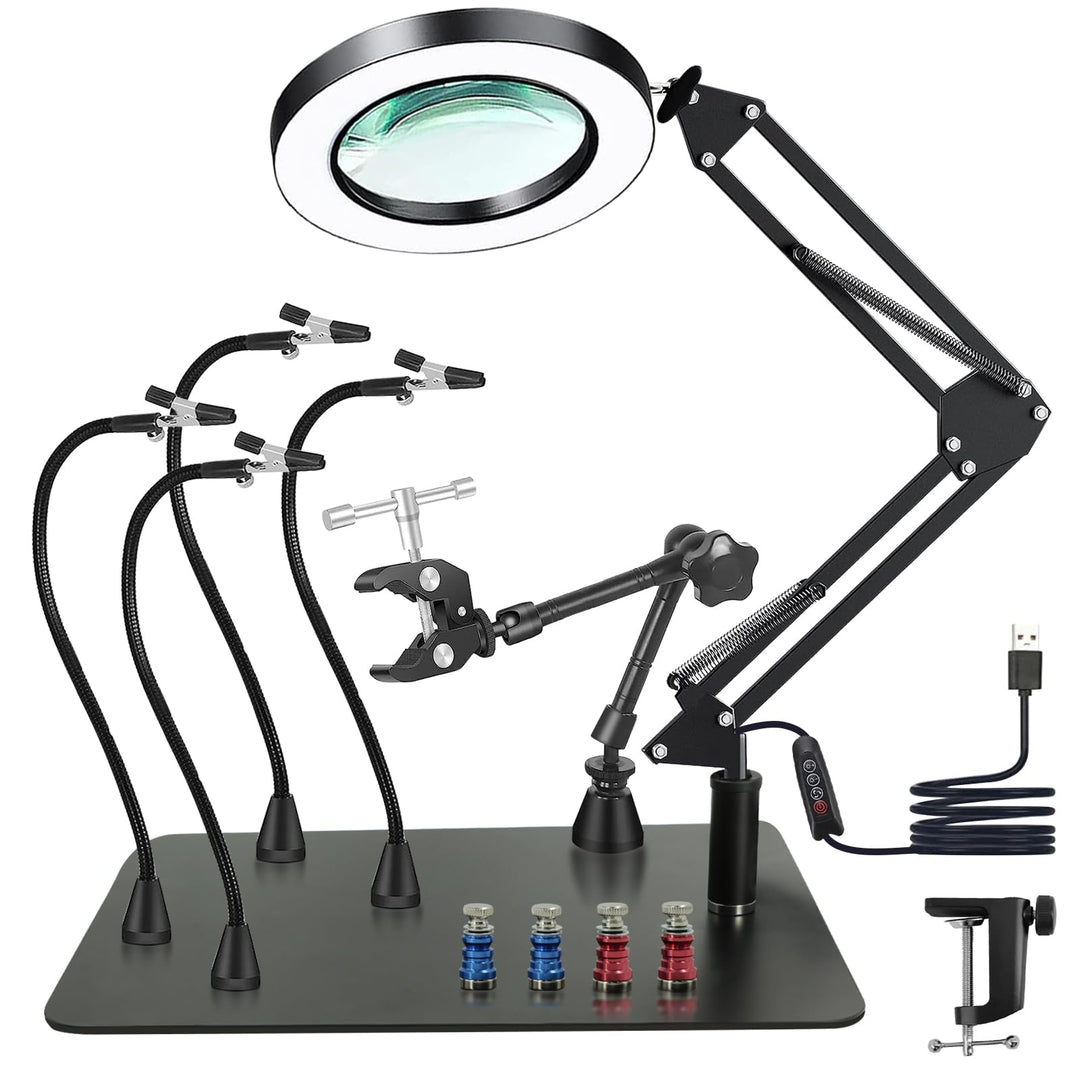 Dritte hand Löten, Magnetische Löthilfe Helfende Hand mit 10X Lupe Licht, Lötstation mit 4 PCB-Säule