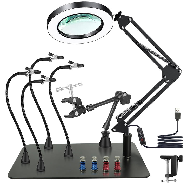 Dritte hand Löten, Magnetische Löthilfe Helfende Hand mit 10X Lupe Licht, Lötstation mit 4 PCB-Säule