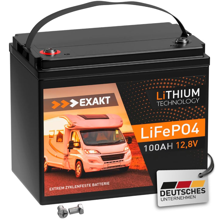 EXAKT LiFePO4 100Ah 12V inkl. BMS Lithium Batterie Solarbatterie Akku Wohnmobil Solar Bootsbatterie