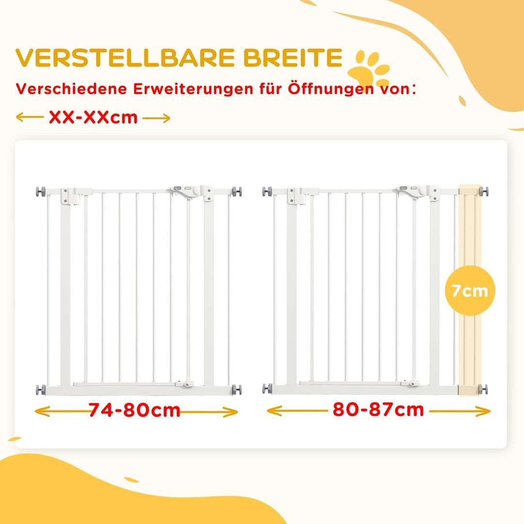PawHut Türschutzgitter Treppenschutzgitter mit 7 cm Verlängerung Türgitter ohne Bohren mit Auto-Clos
