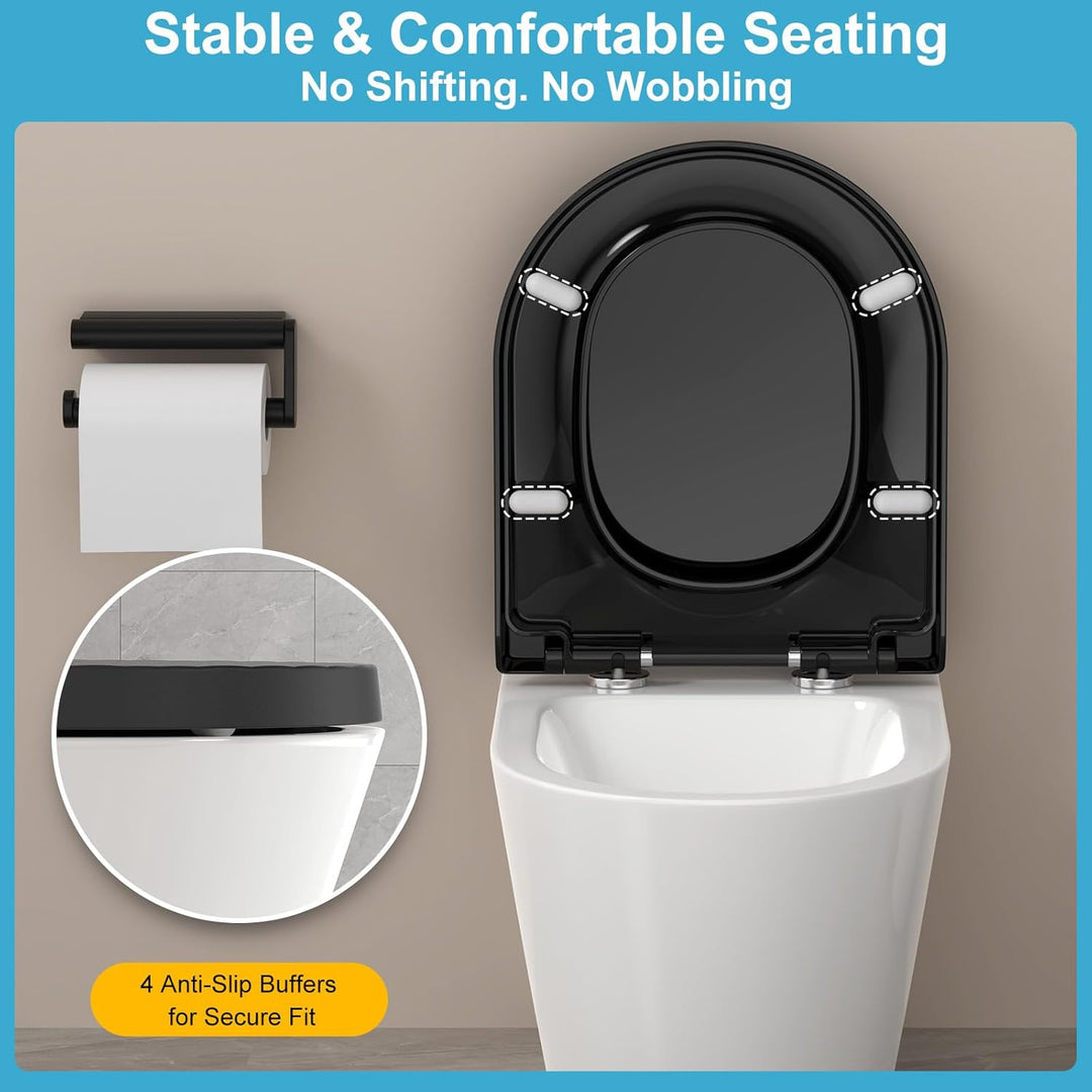 YEAUPE PRO Toilettendeckel mit Absenkautomatik D Form [KURZ] - 43,5×36,2 cm | WC Sitz mit Schnellver