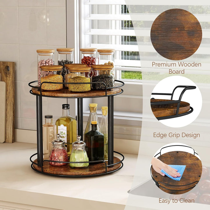 LAMU Lazy Susan Drehteller-Organizer aus Holz für Schrank, 2 Etagen, Lazy Susan Gewürzregal für Küch