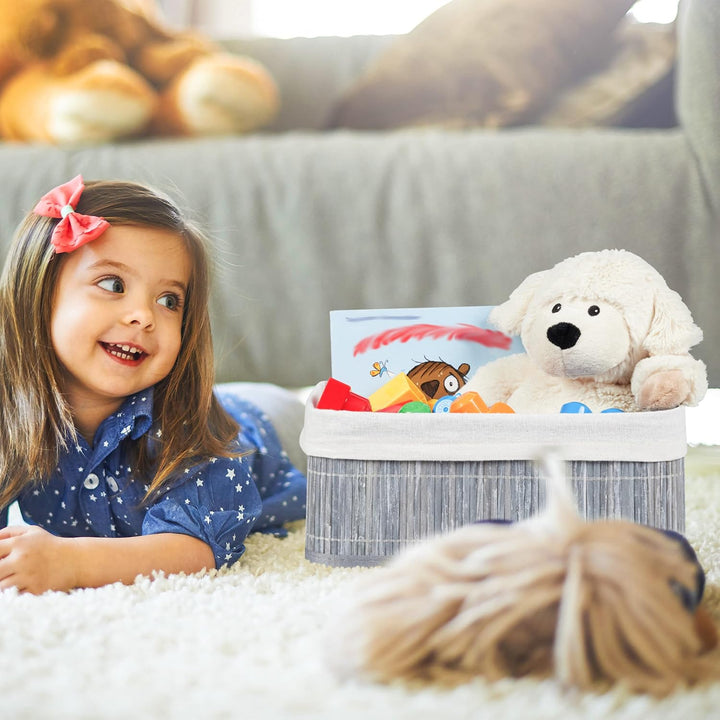 Relaxdays Aufbewahrungskorb 3er Set, Stoffbezug, Bambus, rechteckig, Bad, Accessoires, Spielzeug, Al