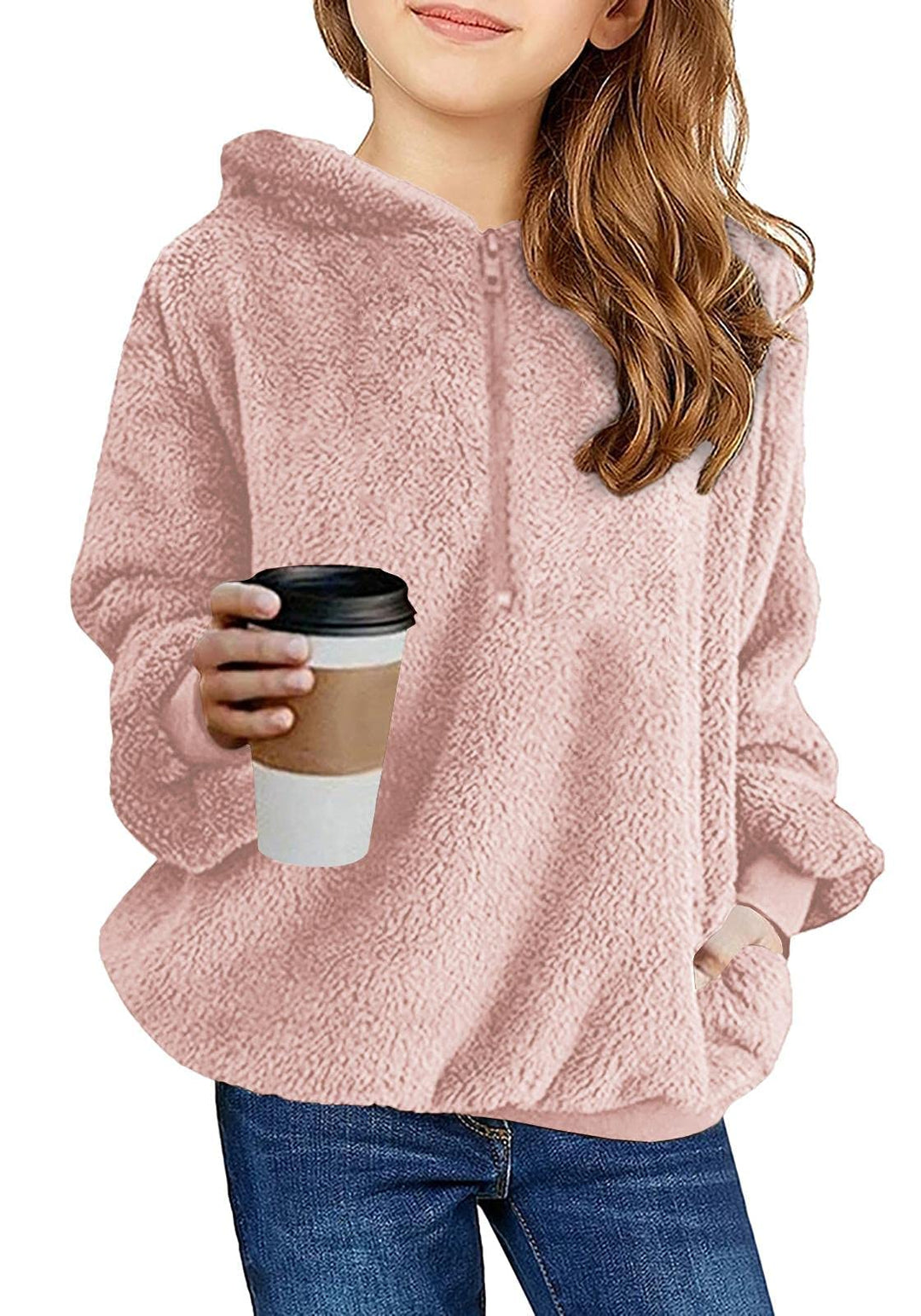 Imily Bela Kinder Mädchen Kapuzenpullover Fleece Hoodies Sherpa Pullover Teddy Sweatshirt Langarm Pu