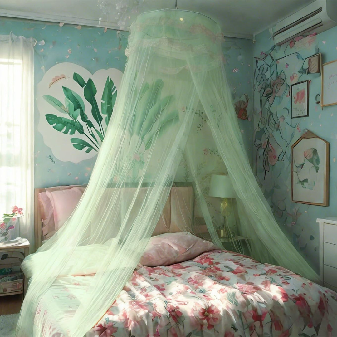 Eimilaly Spitze Betthimmel Moskitonetz mit warmen Lichtern, Prinzessin Betthimmel für Mädchen Zimmer