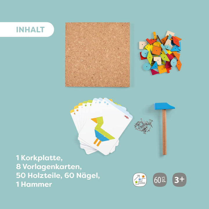 HABA Hammer-Nagelspiel: Geo-Formen – Holzspielzeug mit Hammer und Nägel für Kinder ab 3 Jahren – Kre