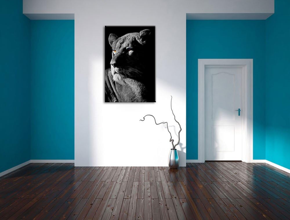 Dark prächtige Löwin schwarz/weiss Deluxe Format: 100x70 cm auf Leinwand, XXL riesige Bilder fertig