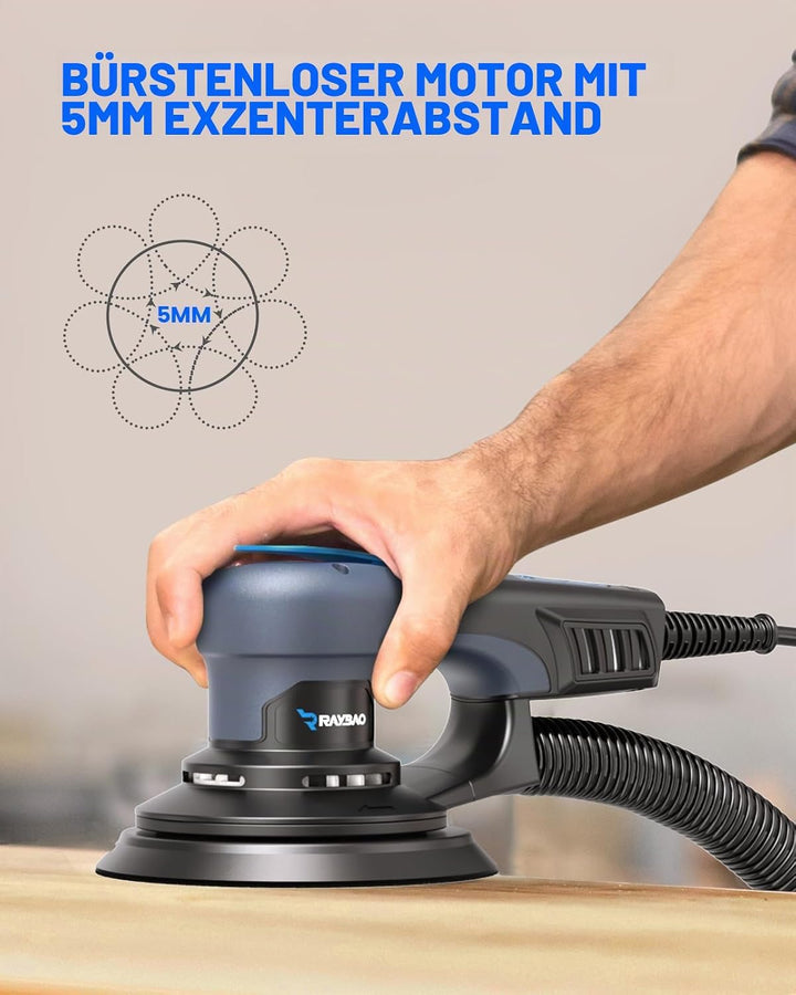 350W Bürstenloser Exzenterschleifer mit 150mm Schleifteller, 5mm Exzentrizität Exzenter Schleifer, 6
