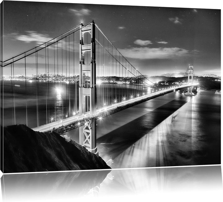 Pixxprint Golden Gate Bridge bei Nacht als Leinwandbild/Grösse: 100x70 cm/Wandbild/Kunstdruck/fertig