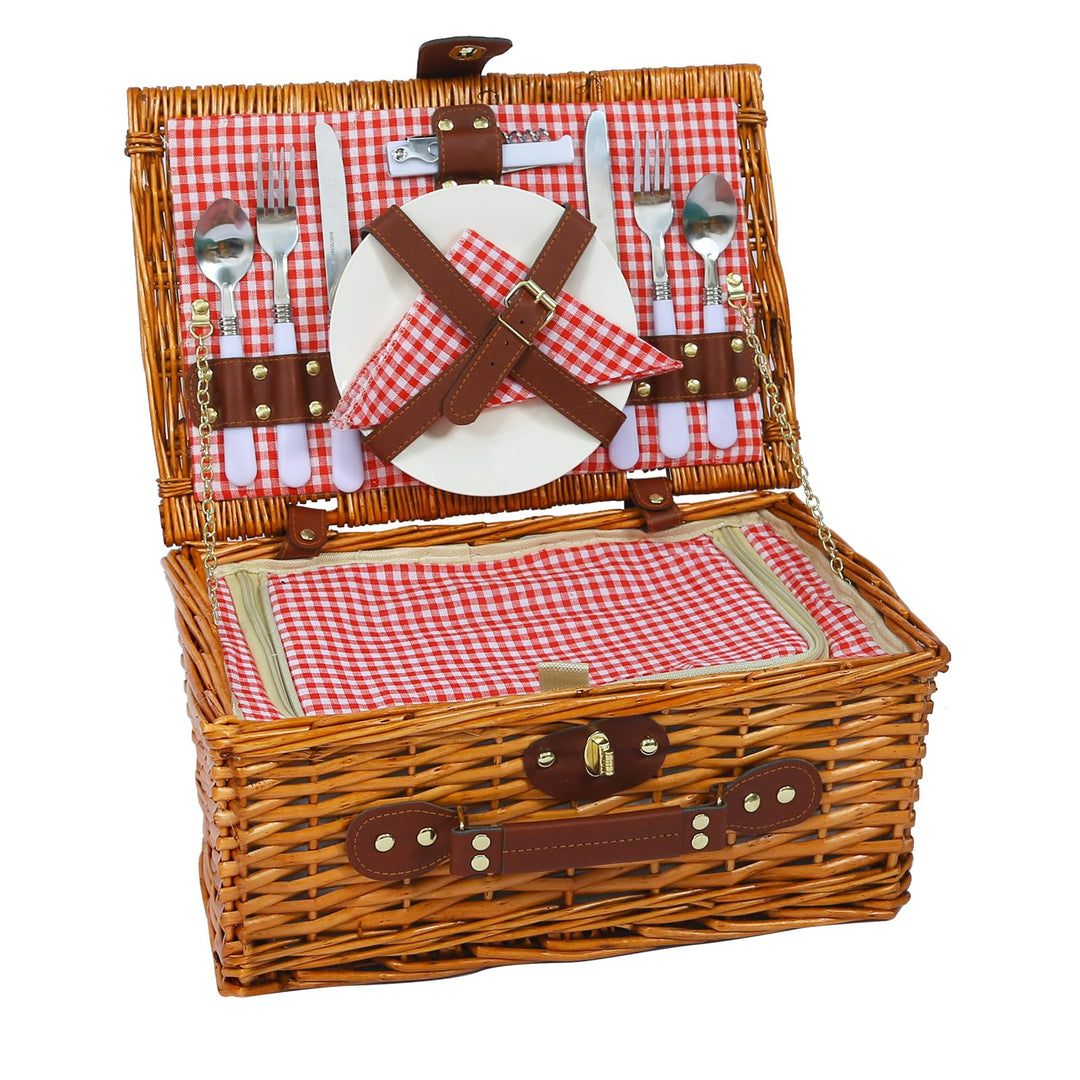 Picknickkorb Set für 2 Person mit Kühlfach, Abnehmbarer Riemen, Weinbeutel, Besteck Set, für Camping