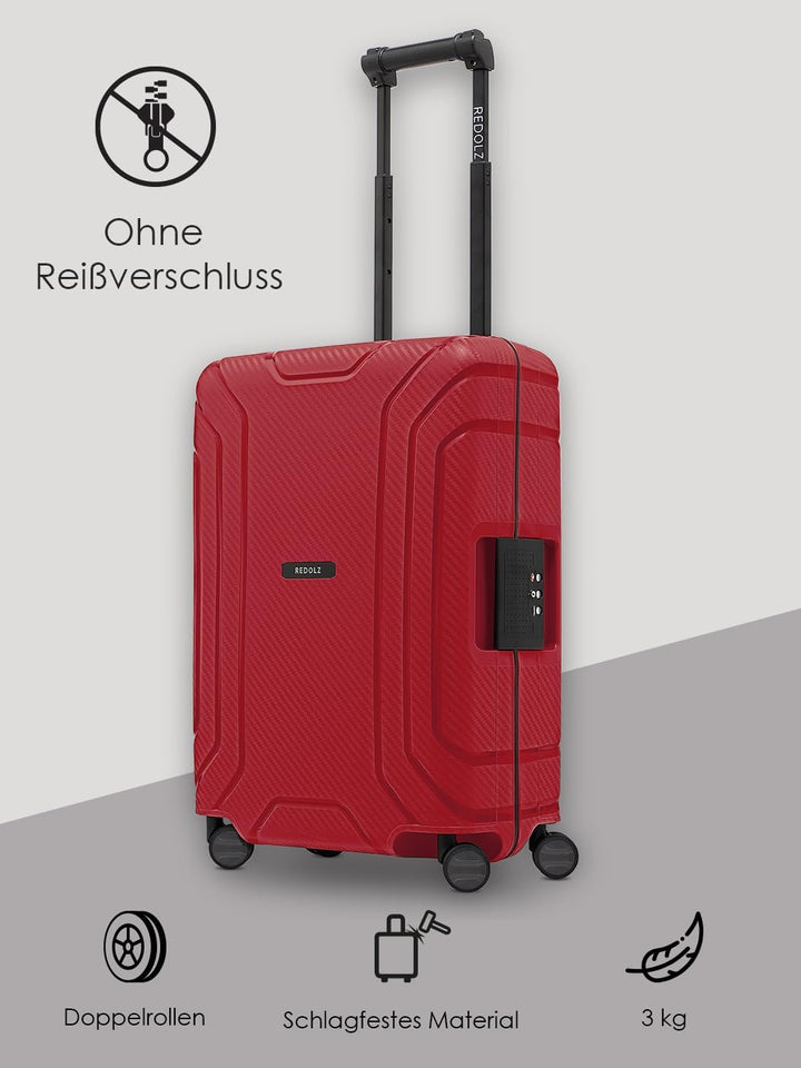 REDOLZ Hartschalen Kabinen-Koffer ohne Reissverschluss | 3-Punkt-Verschluss-System | Kleiner Trolley