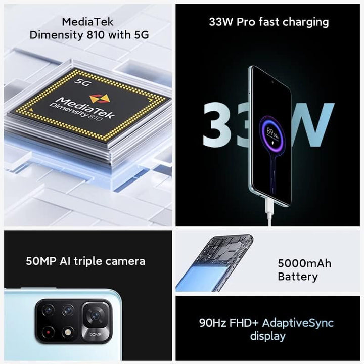 Xiaomi Redmi Note 11S 5G, Smartphone, MTK Dimensity 810, 33W Pro, 3-Fach Kamera 50MP AI, NFC, 4+128,