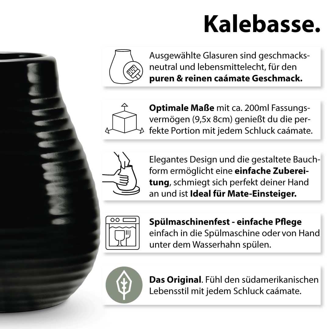 Mate Tee Set für Zwei Bio ● 2 Matebecher + 2 Bombillas + 300g Matetee + Zubereitungsanleitung (schwa