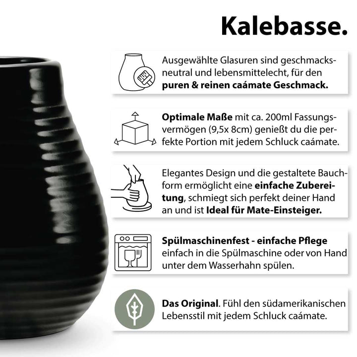 Mate Tee Set für Zwei Bio ● 2 Matebecher + 2 Bombillas + 300g Matetee + Zubereitungsanleitung (schwa