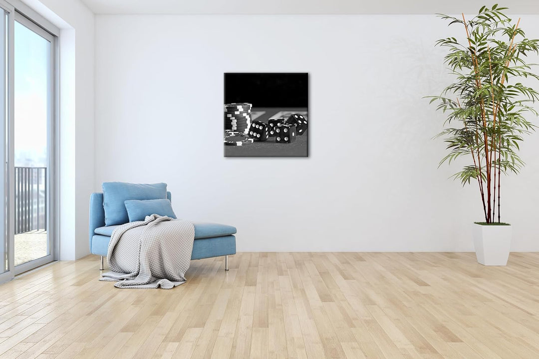 deyoli Glücksspiel Würfel und Poker Chips Format: 70x70 Effekt: Schwarz&Weiss als Leinwandbild, Moti