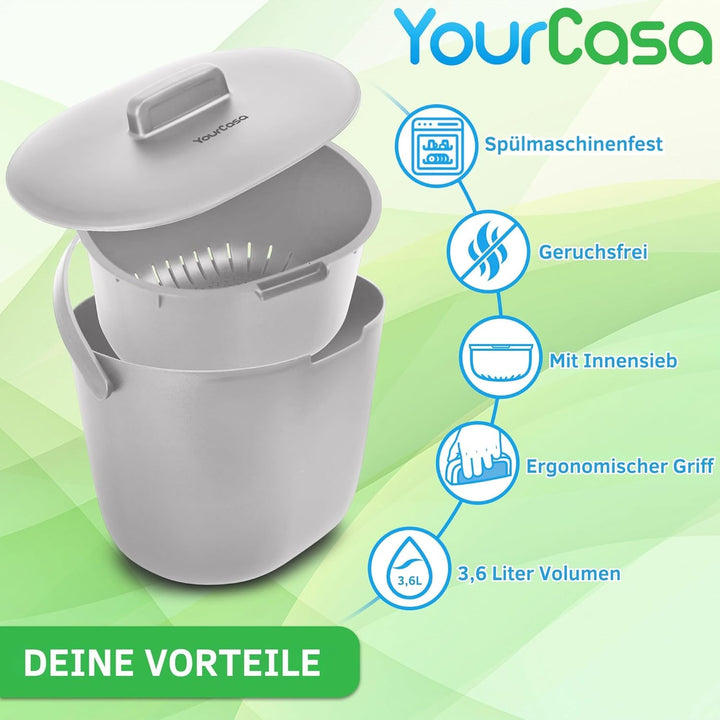 YourCasa Biomülleimer Küche 3,6L - Komposteimer für alltäglichen Biomüll Behälter Spülmaschinenfest