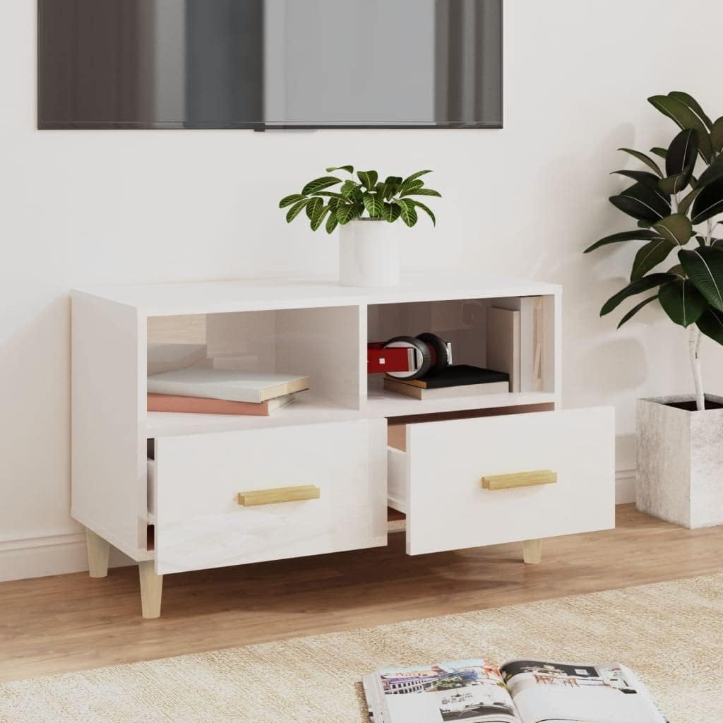homiuse TV-Schrank TV Lowboard Hochglanz-Weiss 80x36x50 cm Holzwerkstoff TV Board Fernsehschrank Fer