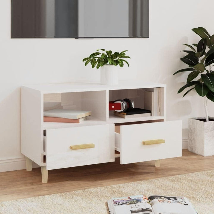 homiuse TV-Schrank TV Lowboard Hochglanz-Weiss 80x36x50 cm Holzwerkstoff TV Board Fernsehschrank Fer