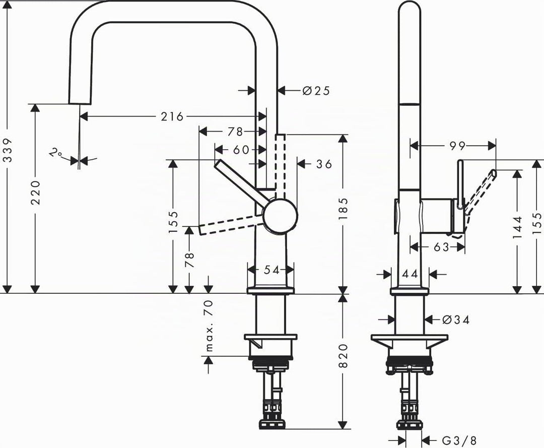 hansgrohe Küchenarmatur Talis M54 (Wasserhahn Küche, 360° schwenkbar, hoher Komfort-U-Auslauf 220mm,
