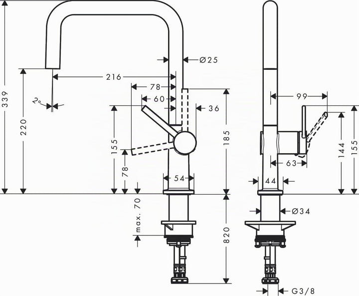 hansgrohe Küchenarmatur Talis M54 (Wasserhahn Küche, 360° schwenkbar, hoher Komfort-U-Auslauf 220mm,
