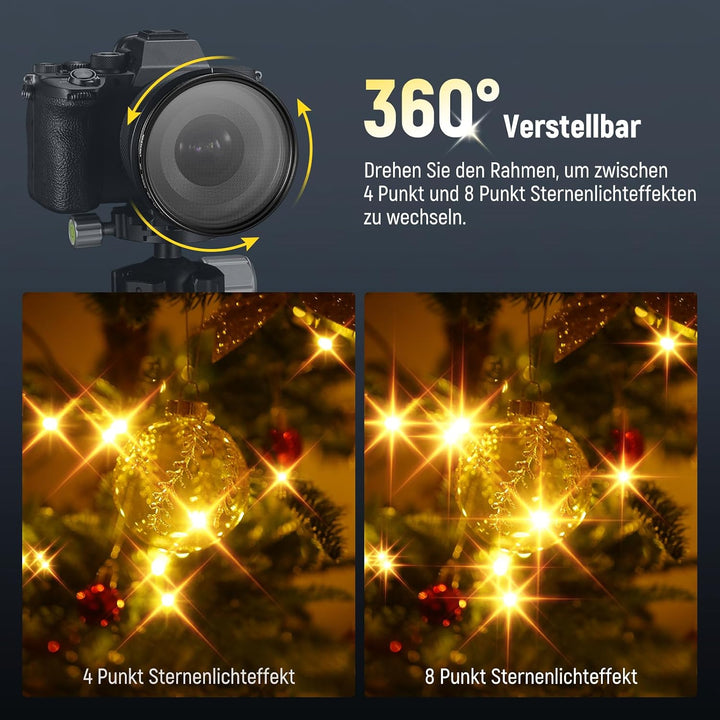 NEEWER 77mm Sternfilter 4/8 Punkte, Verstellbarer Star Filter, mehrfach beschichteter drehbarer Kreu