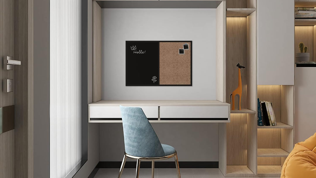 ALLboards Kombitafel 2 in 1 Schwarze Magnetische Kreidetafel & Kork-Pinnwand schwarz magnetisch 90×6