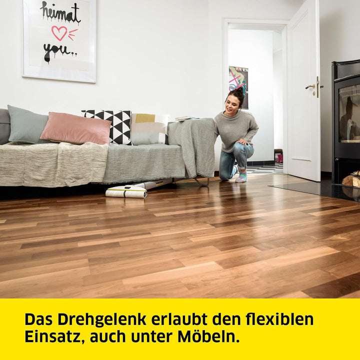 Kärcher Elektrischer Wischmopp EWM 2, kabelloser Bodenreiniger mit 2 rotierenden Mikrofaserwalzen, A