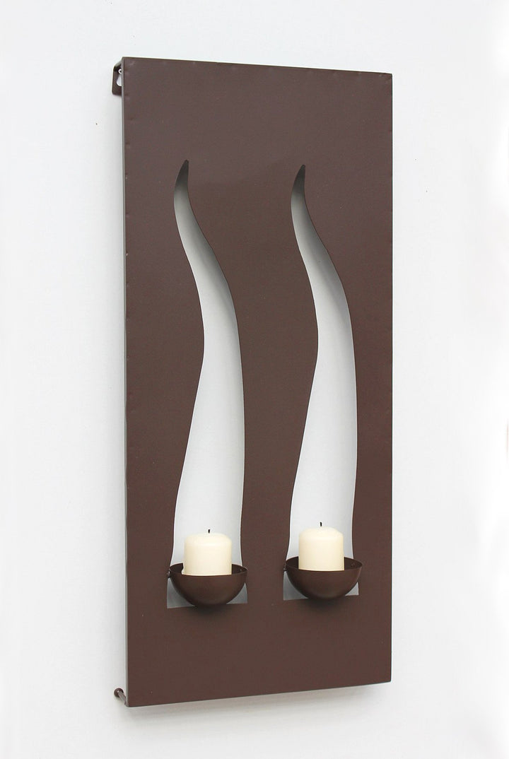 Kerzenhalter Windlicht "Flamme" 60x16x20cm 2-flammig Kerzenleuchter Metall Braun Metalldekoration z.