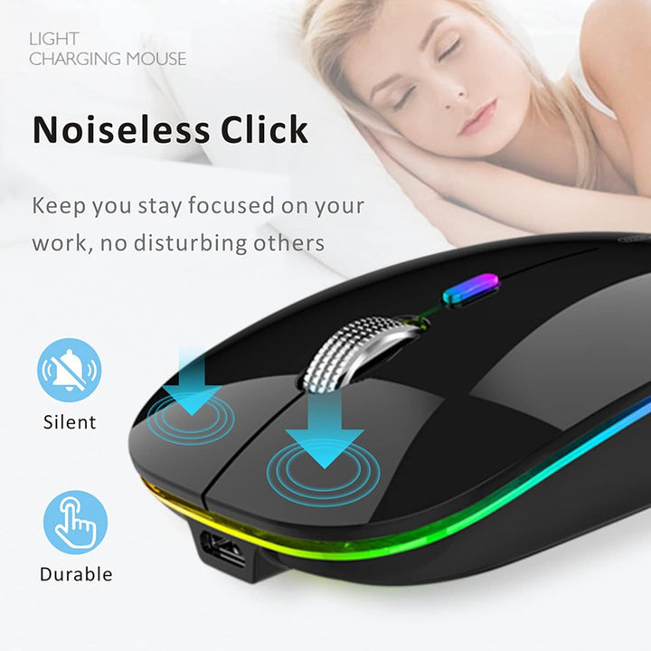 Uiosmuph G12 Maus Kabellos, LED 2.4G Leise Funkmaus Wiederaufladbar Wireless Mousemit Nano-USB-Empfä