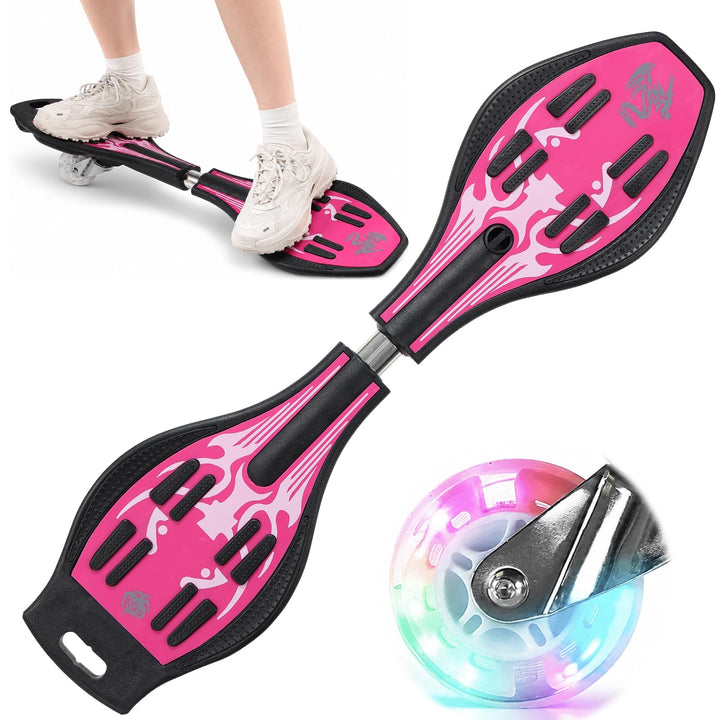 Waveboard Snakeboard Kinder LED Rollen, Caster Board | Anti-Rutsch-Oberfläche, 180° Drehung, leicht