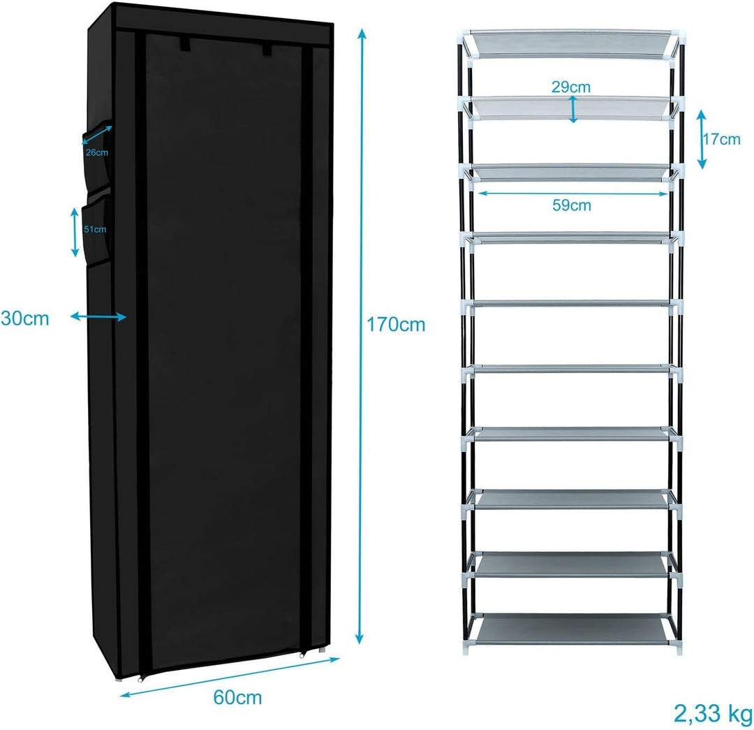 INTIRILIFE Faltschrank 170x58x28 cm in Raben SCHWARZ - mit Reissverschluss Stoffschrank Kleiderschra