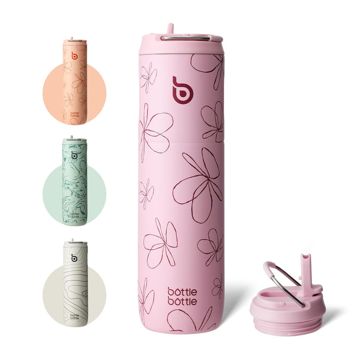 BOTTLE BOTTLE Isolierte Trinkflasche 680 ml(24oz) mit Strohhalm, Deckel und Griff für Sport, Reise,